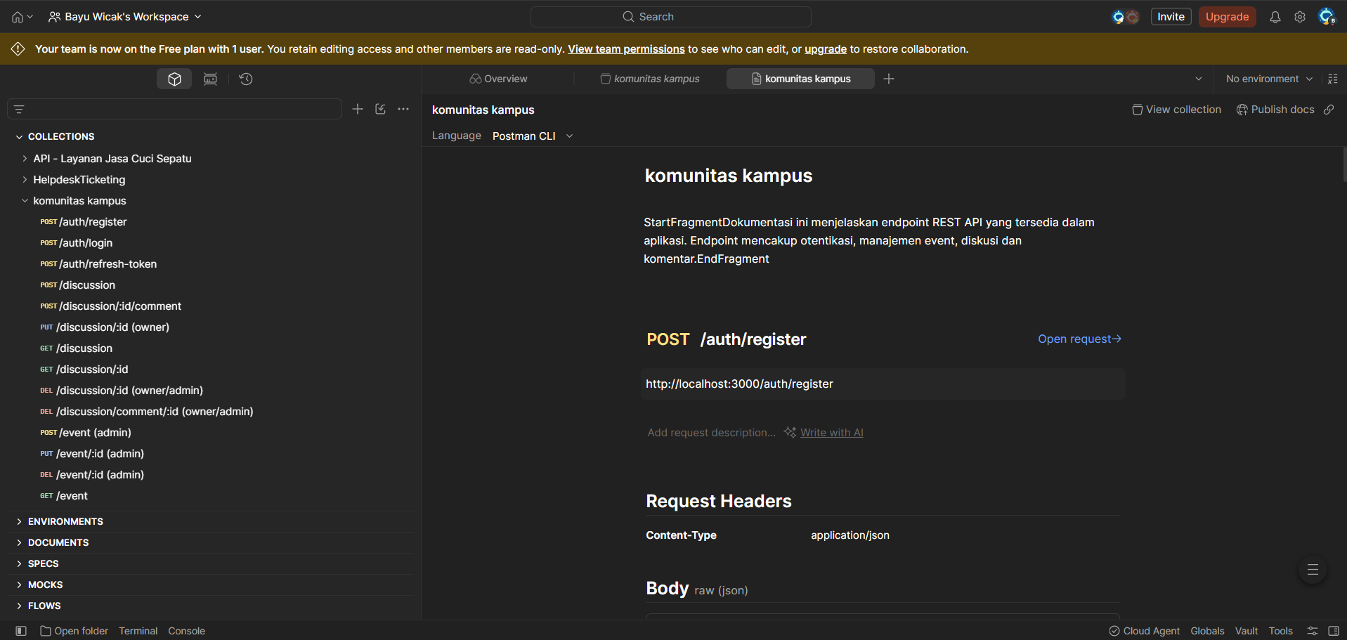 Backend - API Komunitas Kampus screenshot tangkapan layar 2