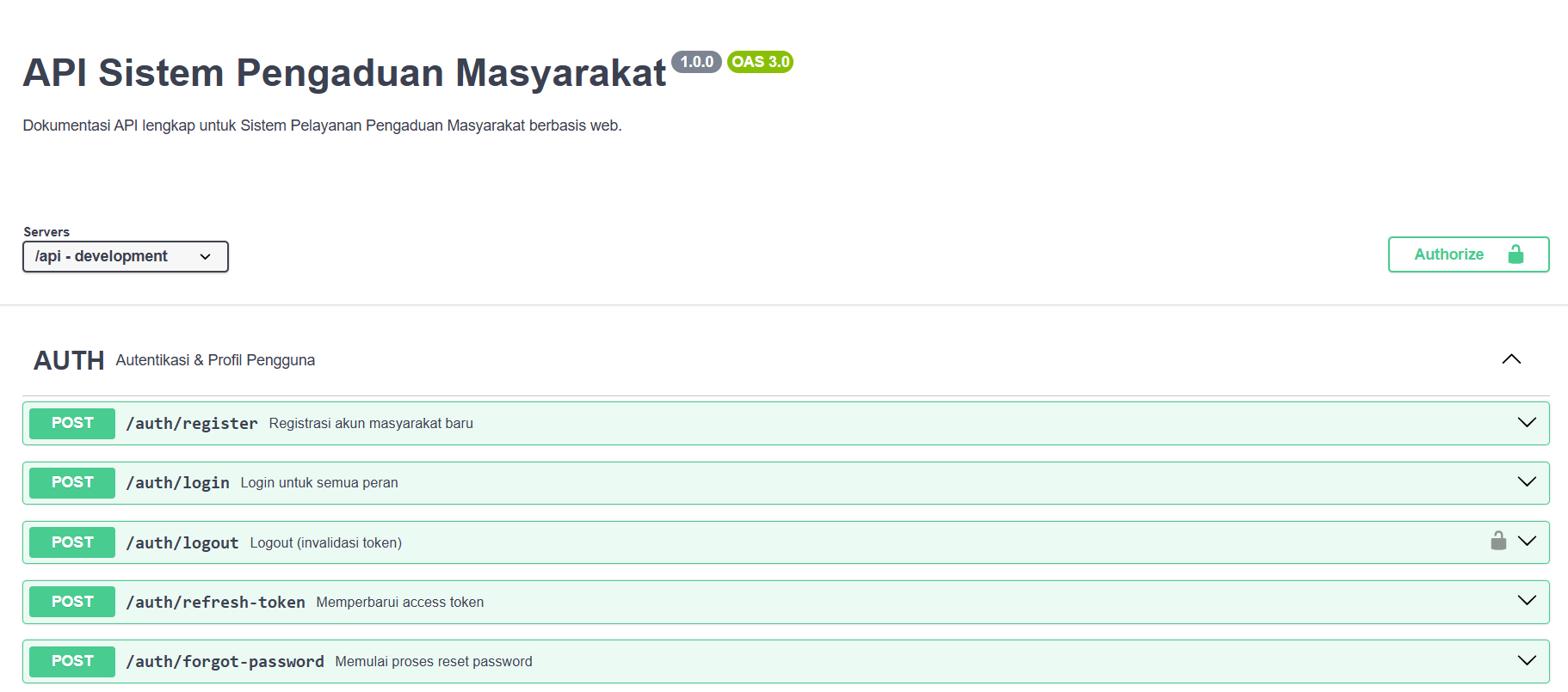 Backend - API Sistem Pengaduan Masyarakat screenshot tangkapan layar 5